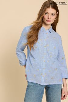 White Stuff Blue Sophie Heart Embroidered Shirt