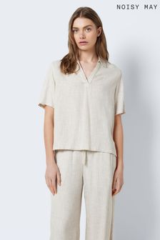 NOISY MAY Cream Linen Blend Collar Top (B59614) | €37