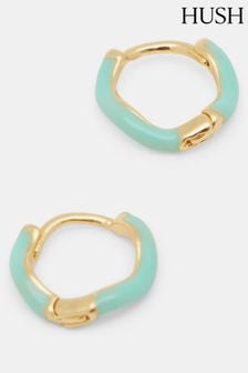 Hush Blue Fern Twist Enamel Huggie Earrings (B60074) | HK$288