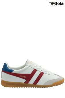 Gola White/Deep Red/Sapphire Mens Torpedo Leather Lace-Up Trainers (B60118) | $143