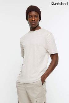 River Island Cream Studio Short Sleeve Slim Fit T-Shirt (B60130) | NT$700