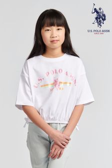 U.S. Polo Assn. Girls Elastic Hem White T-Shirt
