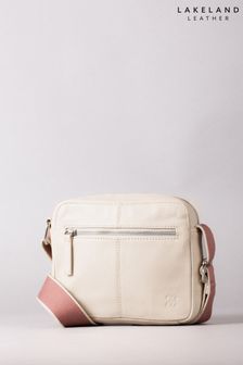 Lakeland Leather Alston Boxy Leather Cross-Body White Bag with Canvas Strap