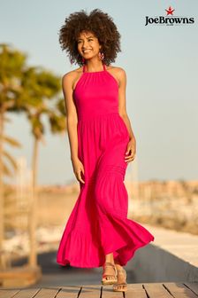 Joe Browns Pink Flattering Crinkle Halter Neck Colourblock Midaxi Dress (B60371) | kr1 010