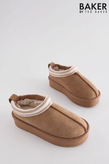 Baker by Ted Baker Girls Cosy Tan Brown Mule Slippers (B60372) | SGD 66 - SGD 70