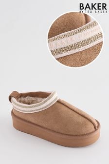 Baker by Ted Baker Girls Cosy Tan Brown Mule Slippers (B60372) | $58 - $62