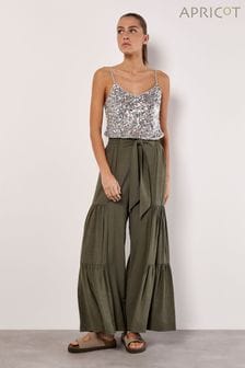 Apricot Green Tiered Wide-Leg Woven Trousers (B60461) | SGD 68