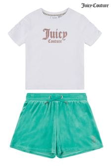 Juicy Couture White Girls 100% Cotton Diamanté T-Shirt and Shorts Set (B60479) | $111 - $134