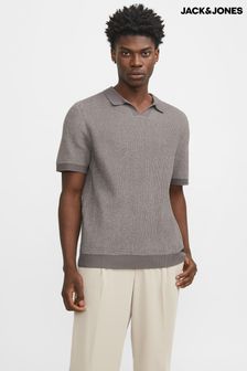 JACK & JONES Grey Trophy Collar Knitted Short Sleeve Polo Shirt (B60503) | 178 QAR
