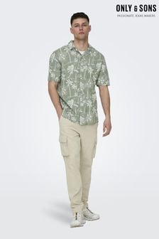 Only & Sons Green Printed Linen Resort Shirt (B60521) | 191 SAR