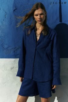 أزرق - Jigsaw Linen Relaxed Shirt (B60544) | 549 د.إ