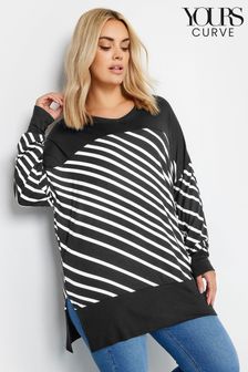 Yours Curve Black Striped Print Top (B60569) | AED150