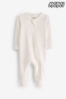 Mamas & Papas Gerippter Schlafanzug mit Reißverschluss, Weiß (B60593) | 25 €