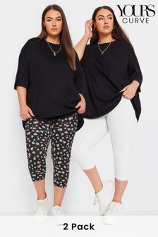 Alb - Yours Curve 2 Pack Black & White Ditsy Floral Print Cropped Leggings (B60612) | 143 LEI