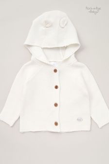 Rock-A-Bye Baby Boutique Hooded Bear Cotton Knit White Cardigan
