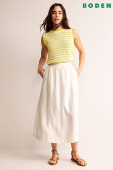 Boden Cream Petite Florence Linen Midi Skirt (B60684) | 470 QAR