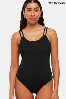 Whistles Double Strap Textured Black Swimsuit