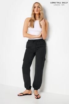 Long Tall Sally Black Crepe Cuffed Cargo Joggers (B60826) | $58