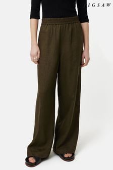 Zielony - Jigsaw lniane spodnie z szerokimi nogawkami (B60973) | 625 zł