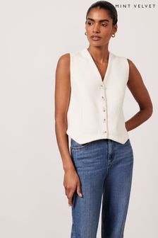 Mint Velvet White Button Knit Waistcoat (B61156) | OMR46