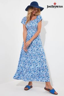 Joe Browns Blue Petite Floral Shirred Waist Short Sleeve Maxi Dress (B61206) | kr779