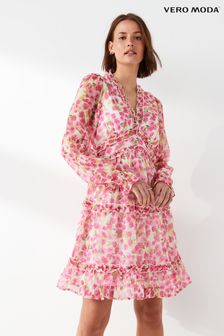 VERO MODA Floral V-Neck Ruffle Tiered Mini Dress
