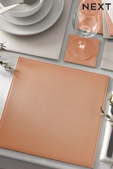 Set of 4 Coral Pink Reversible Faux Leather Placemats and Coasters Set (B61272) | €28