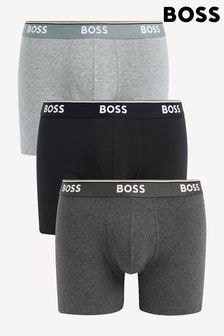 BOSS Grey Logo Waistband Boxer Briefs 3 Pack in Stretch Cotton (B61287) | $72