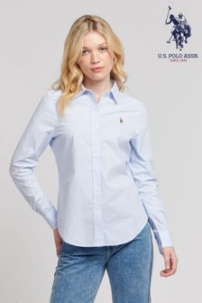U.S. Polo Assn. Womens Classic Fit Blue Stripe Oxford Shirt