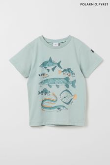 Голубой - Polarn O Pyret  Organic Cotton Floral Print T-shirt (B61331) | €19
