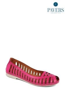 وردي - أحذية مسطحة باليرينا جلد مفتوح الأصابع من Pavers (B61474) | 213 ر.ق
