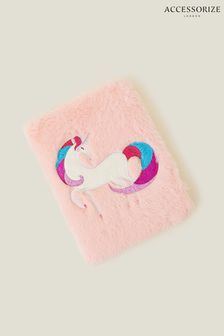 Accessorize Girls Pink Faux Fur Unicorn Notebook