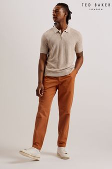 Ted Baker Brown Single Pleat Holmer Tapered Fit Trousers (B61828) | SGD 232