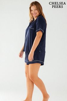 Chelsea Peers Blue Curve Modal Button Up Short Pyjama Set (B61881) | €60