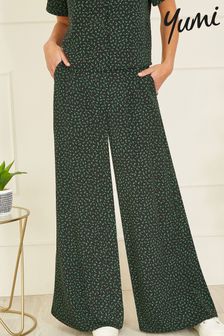 Yumi Green Ditsy Floral Print Relaxed Wide Leg Trousers (B61925) | €57