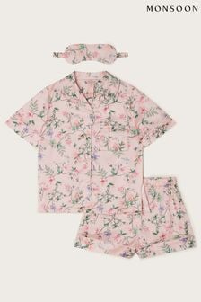 Monsoon Pink Hydrangea Satin Shorts Pyjama Set (B62015) | 99 QAR - 129 QAR