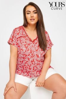 Yours Curve Red Leaf Print Bubble Hem Top (B62151) | $38