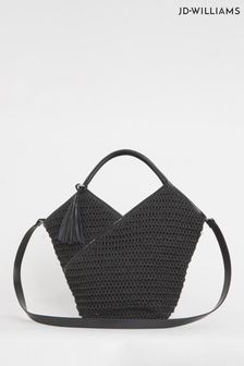 JD Williams Raffia Beach Tote Black Bag (B62205) | €54