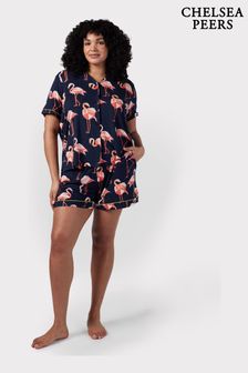 Chelsea Peers Blue Curve Flamingo Print Short Pyjama Set (B62264) | 158 QAR