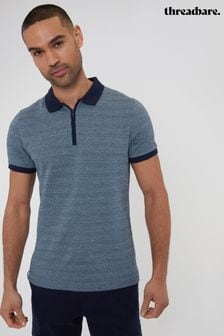Threadbare Blue Jacquard Quarter Zip Cotton Polo Shirt (B62268) | $44