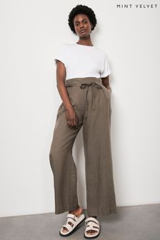 Mint Velvet Green Linen Belted Trousers (B62360) | KRW232,700