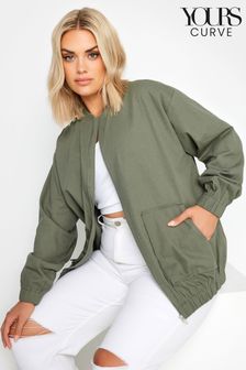 Yours Curve Green Twill Casual Bomber Jacket (B62404) | SGD 74