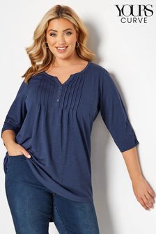 Yours Curve Blue Pintuck Henley Top (B62559) | €28