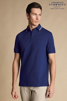 Charles Tyrwhitt Blue Short Sleeve Cotton Stretch Pique Polo T-Shirt with Tipping (B62574) | kr714