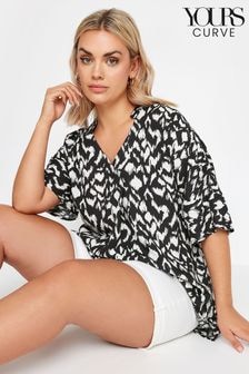 Yours Curve Black Aztec Style Print Pleat Front Blouse (B62769) | $45