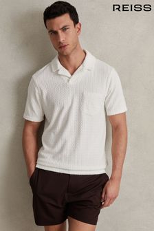 Reiss White Cuba Towelling Cable Knit Polo Shirt (B63087) | $108