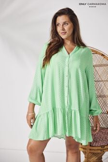 ONLY Curve Green Printed V-Neck Summer Smock Dress (B63111) | SGD 68