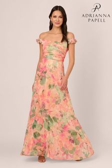 Adrianna Papell Pink Printed Chiffon Gown (B63143) | kr4 740