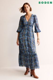 Boden Blue Petite V-Neck Puff Maxi Dress (B63187) | kr2,012