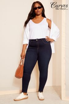 Curves Like These Navy Blue Skinny Fitted Jeggings (B63193) | kr376
